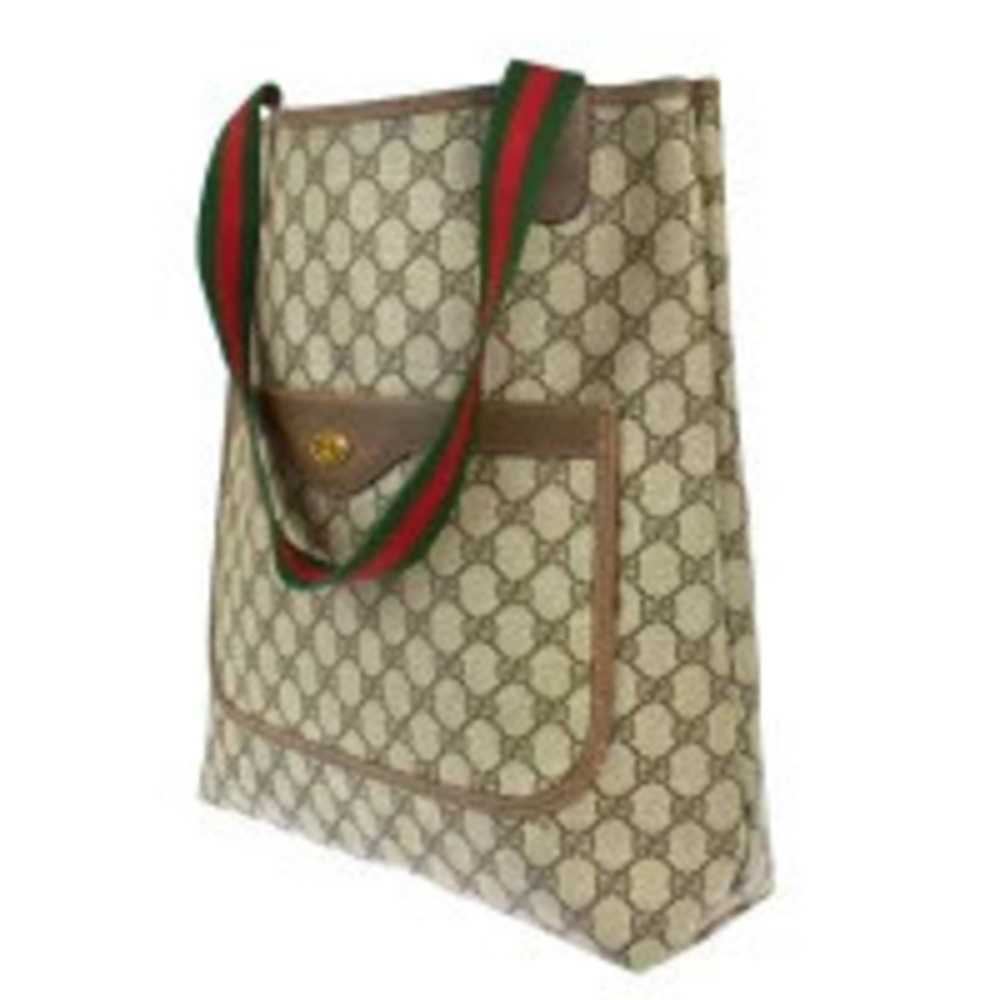 Gucci Brown Tote Green Red Leather Shoulder Sherry GG Bag Green Red
